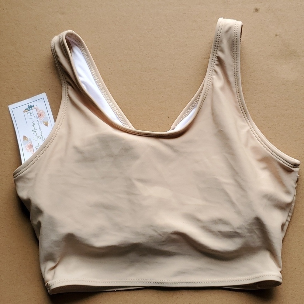 Southern Loft Take Me away Cross swim top Tan Small Or Medium NWT - Picture 2 of 8